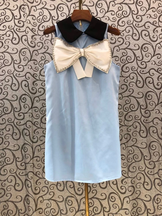 2021 new women fashion color matching lapel bow stitching decoration sleeveless all-match dress 427
2021 new women fashion color matching lapel bow stitching decoration sleeveless all-match dress 427