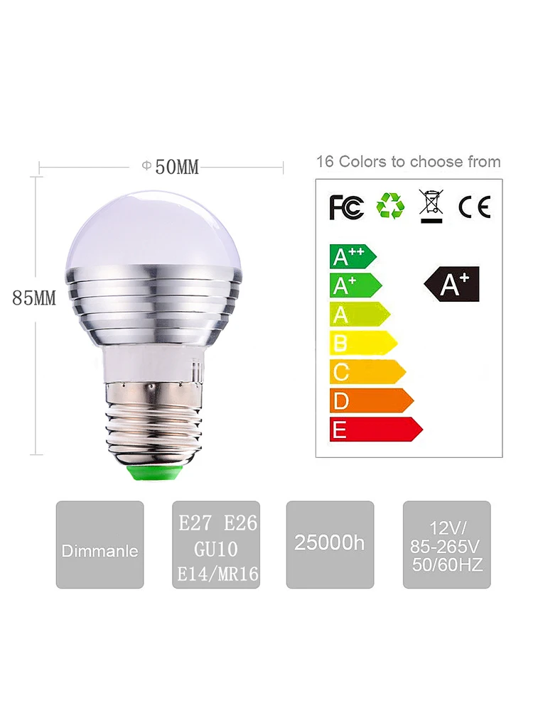 Led RGB Color Changing Bulb, With Remote Control, E27 E26 E14 Screw Base, 3W And Other 16 Colors Pattrn , Home Decoration, Bedr
Led RGB Color Changing Bulb, With Remote Control, E27 E26 E14 Screw Base, 3W And Other 16 Colors Pattrn , Home Decoration, Bedr