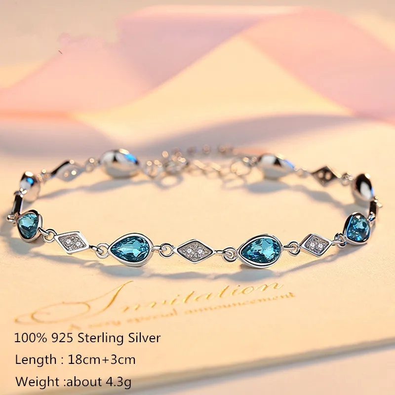 Luxury Exquisite Sweet Female Bracelet Blue Crystal Real 925 Sterling Silver Engagement Wedding Bracelet for Women Girl Jewelry
Luxury Exquisite Sweet Female Bracelet Blue Crystal Real 925 Sterling Silver Engagement Wedding Bracelet for Women Girl Jewelry