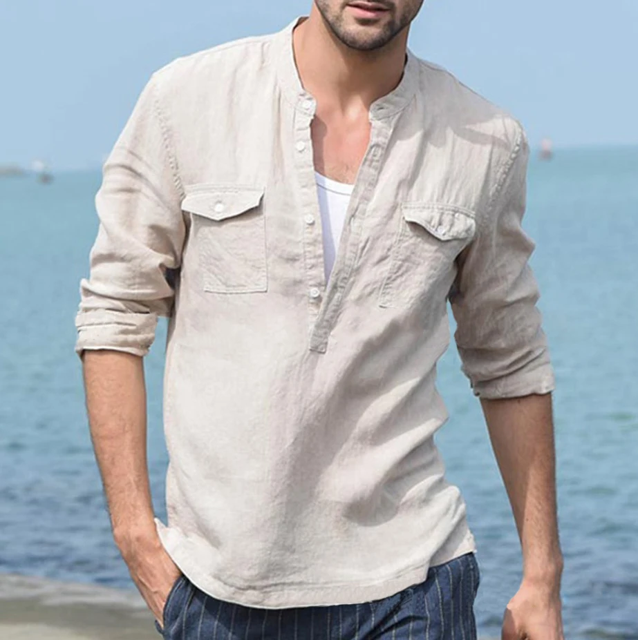 Men Clothes 2019 Button Cotton Linen Long Sleeve Shirts Four Color Mens Sexy V Neck Shirts Casual Holiday Street Slim Fit Tops
Men Clothes 2019 Button Cotton Linen Long Sleeve Shirts Four Color Mens Sexy V Neck Shirts Casual Holiday Street Slim Fit Tops