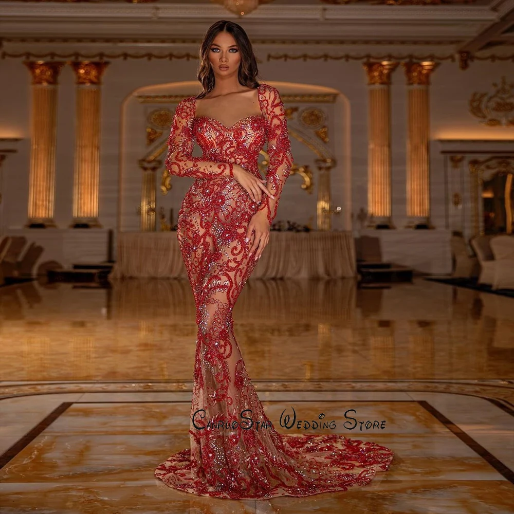 Sparkling Dark Red Lace Beaded Crystal Evening Dresses 2020 for Special Occasions Illusion Long Sleeve Sweetheart Prom Dress
Sparkling Dark Red Lace Beaded Crystal Evening Dresses 2020 for Special Occasions Illusion Long Sleeve Sweetheart Prom Dress