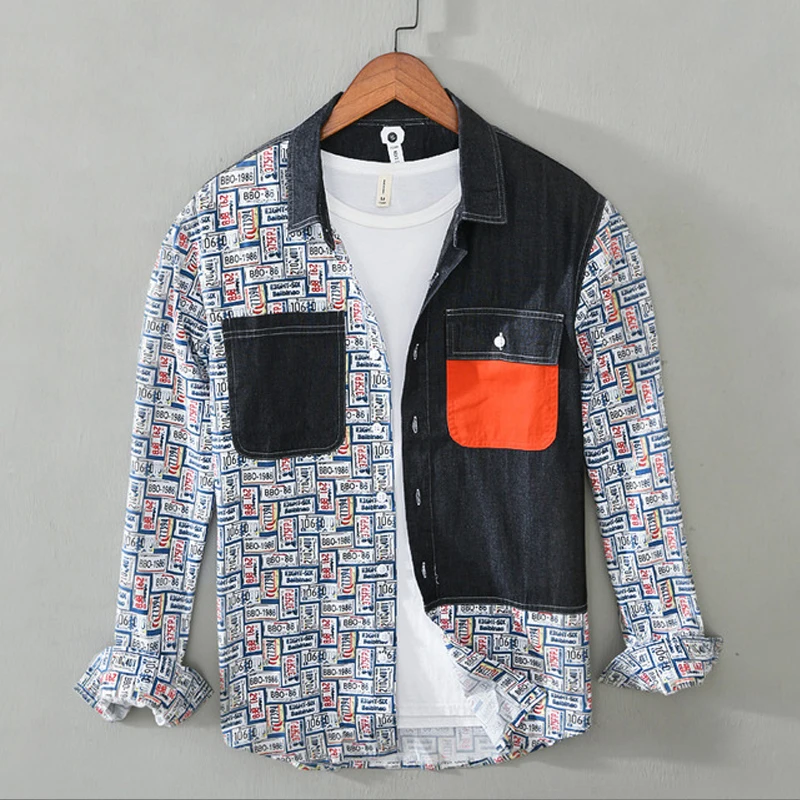 Джинсовая рубашка для мужчин, Новинка осени 2021, Повседневная рубашка в стиле пэчворк с длинным рукавом, на пуговицах, куртка, трендовые Топы
Джинсовая рубашка для мужчин, Новинка осени 2021, Повседневная рубашка в стиле пэчворк с длинным рукавом, на пуговицах, куртка, трендовые Топы