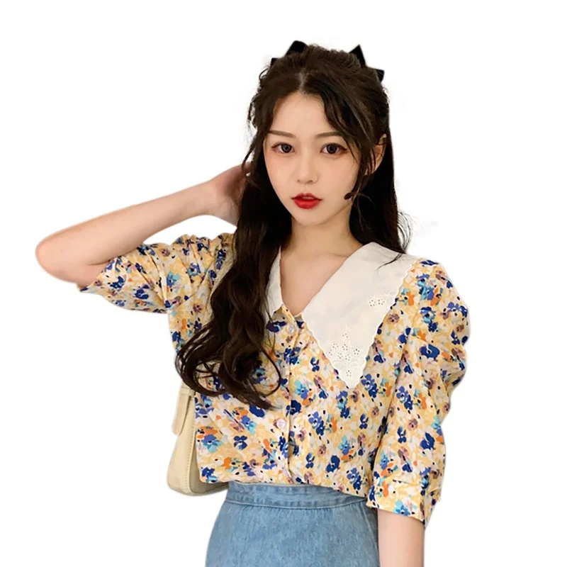 summer Korean Floral Blouses tops Lapel Short Sleeve Embroidered Shirt blusas mujer de moda 2020 Women
summer Korean Floral Blouses tops Lapel Short Sleeve Embroidered Shirt blusas mujer de moda 2020 Women