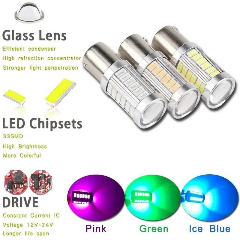 

4X LED Car Green Bulb BA15S P21W 1156 Backup Reverse Light 33SMD 5630 5730 12V signal turn light