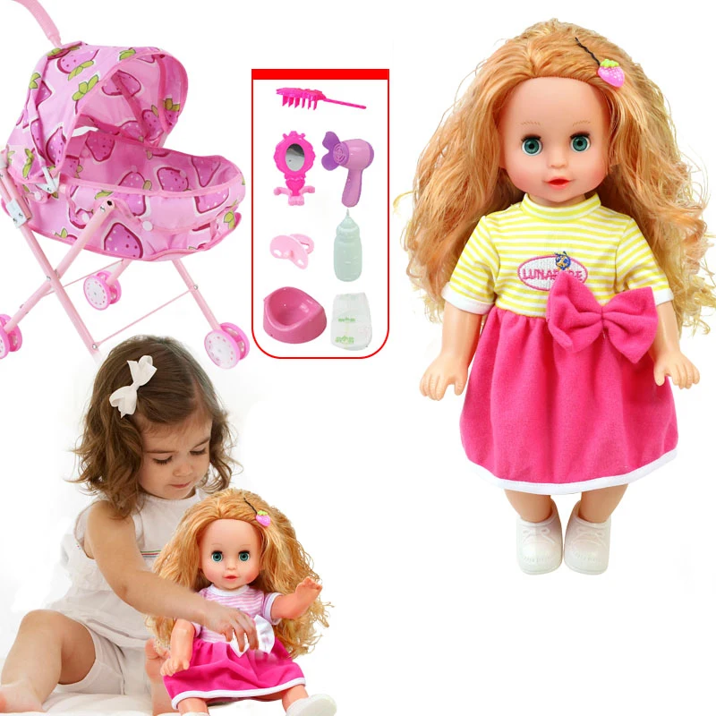 

35 см говорящая кукла младенца с розовой коляской Младенческая девочка bebe reborn Детская игрушка reborn Детские подарки Можно накормить