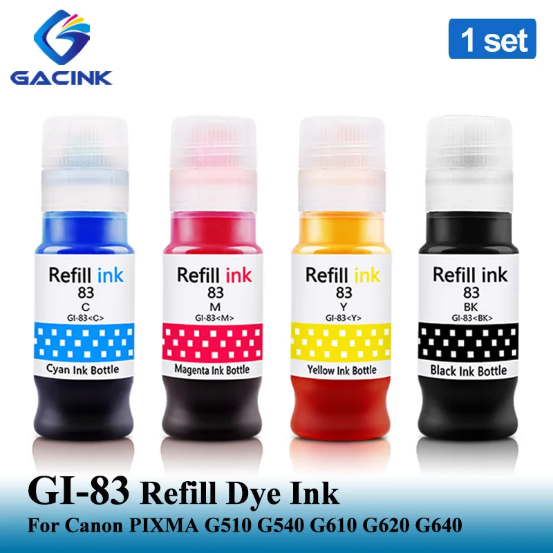 

GACINK 1 Set 4PCS For Canon GI-83 GI 83 Refill Ink For Canon PIXMA G510 G540 G550 G570 G610 G620 G640 G650 G670 Refillable Ink