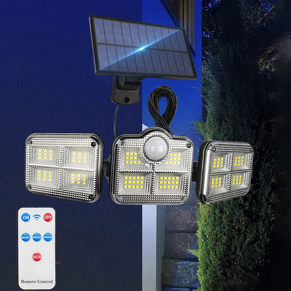 LED Solar Light Outdoor 3 Head Motion Sensor 270 Wide Angle Illumination IP65 Waterproof Remote Control Lights for Garden Garage
LED Solar Light Outdoor 3 Head Motion Sensor 270 Wide Angle Illumination IP65 Waterproof Remote Control Lights for Garden Garage