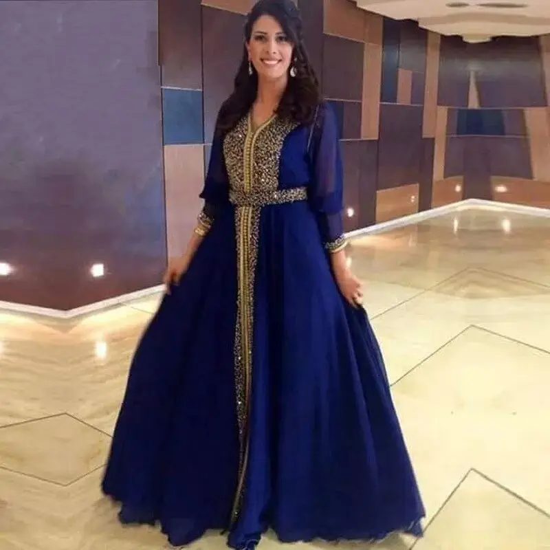 Royal Blue Chiffon Evening Dresses 2019 Long Sleeves Vintage Saudi Arabian Muslim Red Carpet Formal Party Gowns with Gold Beads
Royal Blue Chiffon Evening Dresses 2019 Long Sleeves Vintage Saudi Arabian Muslim Red Carpet Formal Party Gowns with Gold Beads
