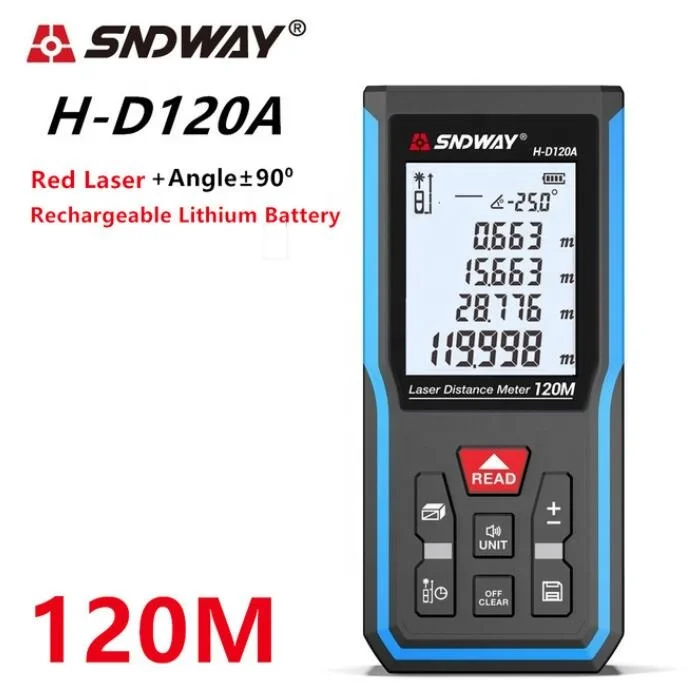 SNDWAY H-D120A Home Digital Laser Distance Meter 120m 393ft Laser Range Finder Measuring Tools Rechargeable Battery
SNDWAY H-D120A Home Digital Laser Distance Meter 120m 393ft Laser Range Finder Measuring Tools Rechargeable Battery