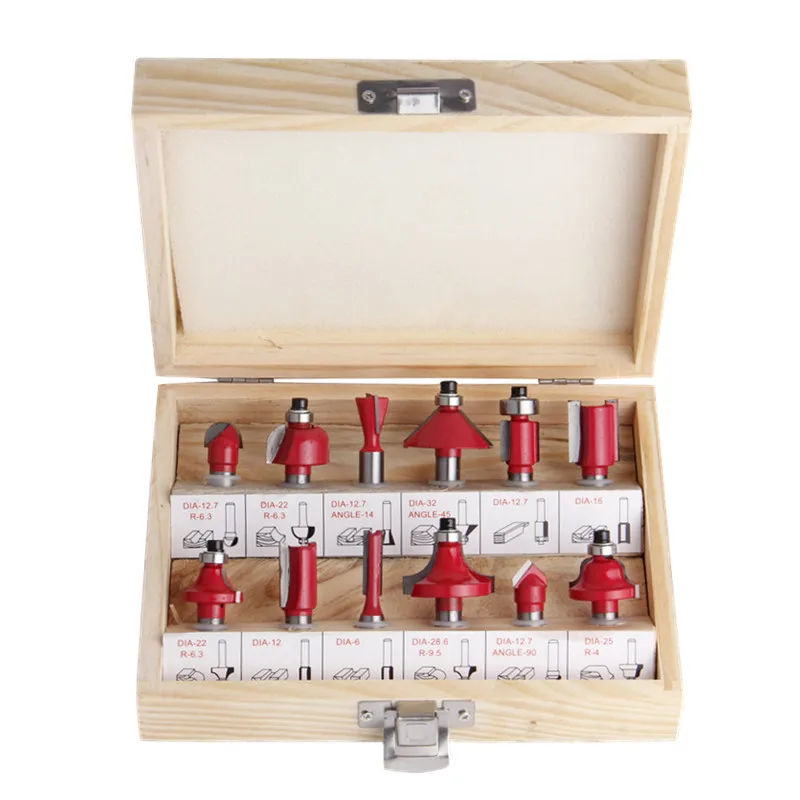12Pcs/Lot 1/4 Inch 6.35MM Professional Shank Tungsten Carbide Router Bit Cutter Set With Wooden Case For Woodworking Tools
12Pcs/Lot 1/4 Inch 6.35MM Professional Shank Tungsten Carbide Router Bit Cutter Set With Wooden Case For Woodworking Tools