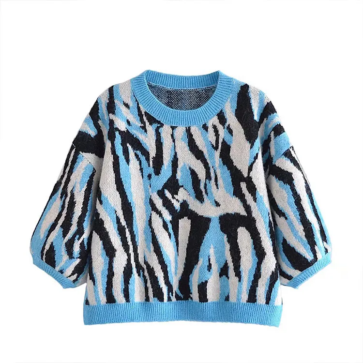 2021NEW Summer and Autumn New Women's wear European and American jacquard contrast color Pullover round neck women's sweater
2021NEW Summer and Autumn New Women's wear European and American jacquard contrast color Pullover round neck women's sweater