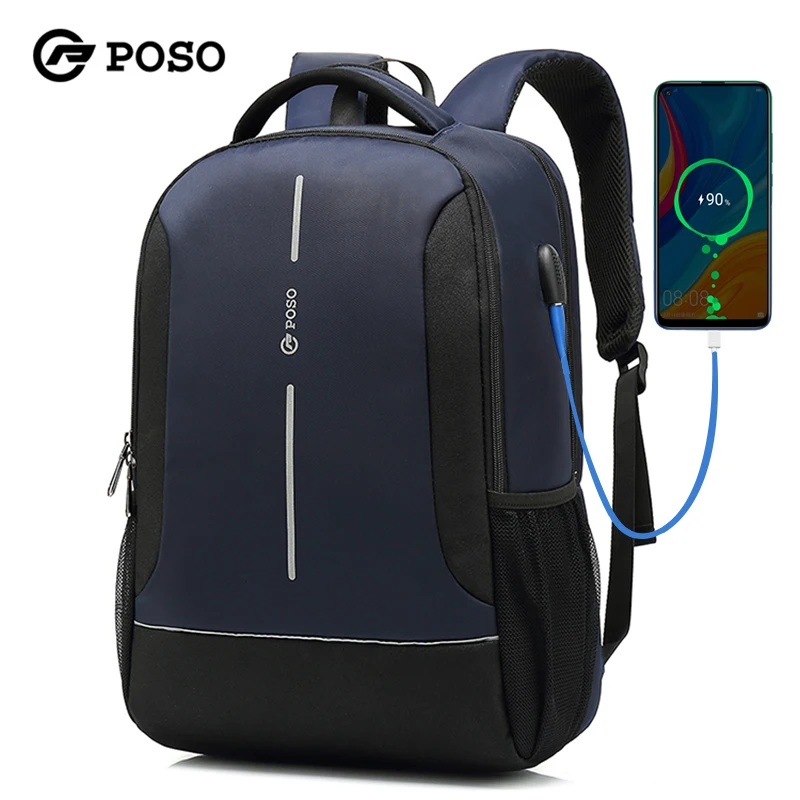POSO бренд USB ноутбука Рюкзаки Бизнес умные мужские 15 6 дюймов Школьный рюкзак