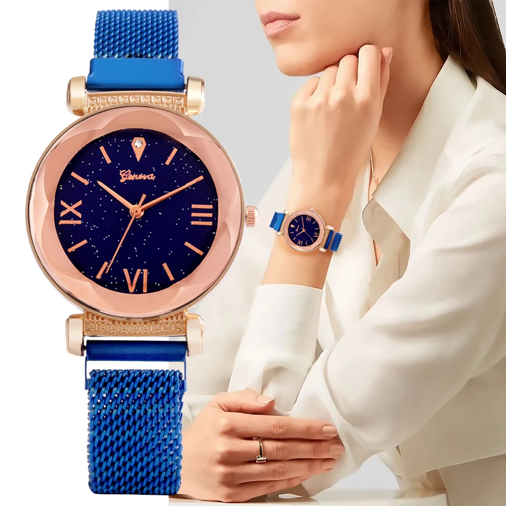 Noble Blue Watch Ladies Starry Sky Romen Digital Watches Mesh Straps Graceful Women Quartz Clock Birthday Gifts for Mother Mom
Noble Blue Watch Ladies Starry Sky Romen Digital Watches Mesh Straps Graceful Women Quartz Clock Birthday Gifts for Mother Mom