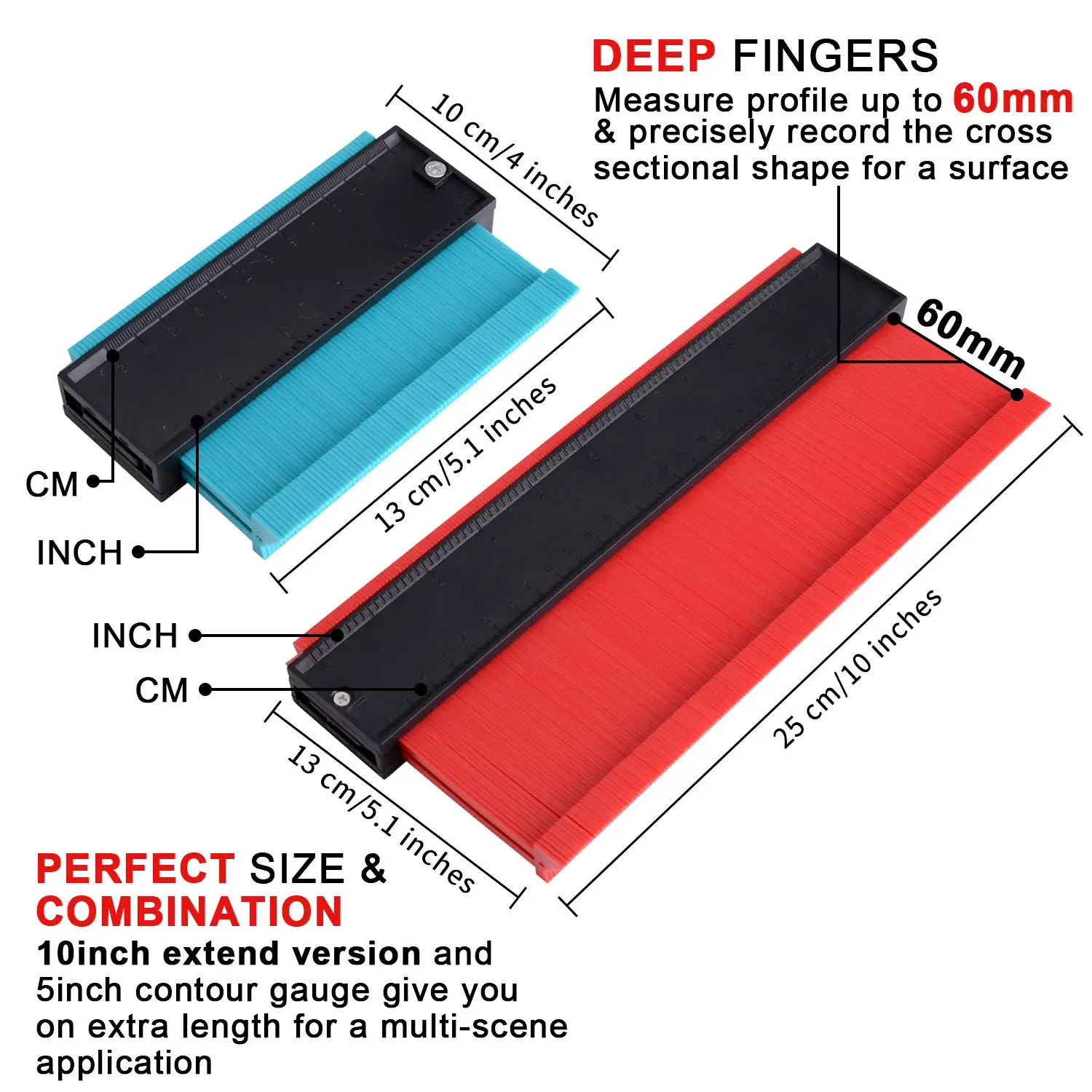 2Pcs 5 Inch and 10 Inch widen Contour Measuring Gauge Tool Gauge Profile Duplication Profile Contour Gauge with Lock
2Pcs 5 Inch and 10 Inch widen Contour Measuring Gauge Tool Gauge Profile Duplication Profile Contour Gauge with Lock