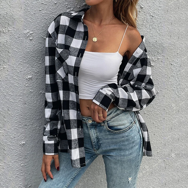 Classic White Black Plaid Shirt Women Fall 2021 Turn Down Collar Long Sleeve Button Up Blouses Womens Tops Chemisier Femme
Classic White Black Plaid Shirt Women Fall 2021 Turn Down Collar Long Sleeve Button Up Blouses Womens Tops Chemisier Femme