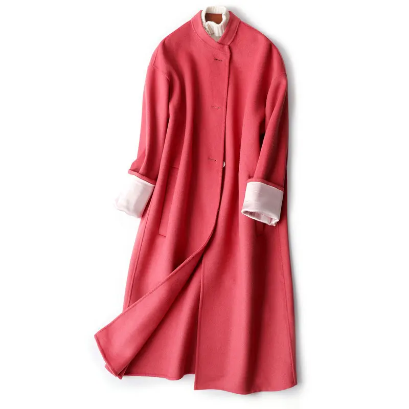 100% Wool coat handmade net red double-sided cashmere overcoat women's mid long 2019 new Korean pink round neck loose wool coat 
100% Wool coat handmade net red double-sided cashmere overcoat women's mid long 2019 new Korean pink round neck loose wool coat