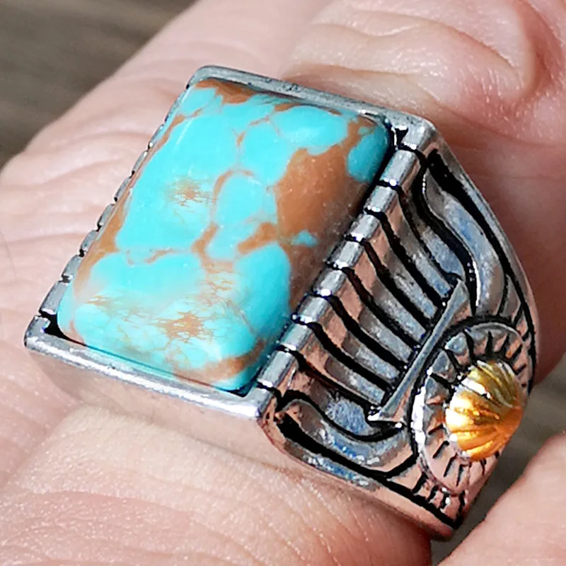 European and American Wedding Hot Sale Silver-Plated Vintage Turquoise Two-Color Gemstone Ring Men and Women Jewelry
European and American Wedding Hot Sale Silver-Plated Vintage Turquoise Two-Color Gemstone Ring Men and Women Jewelry