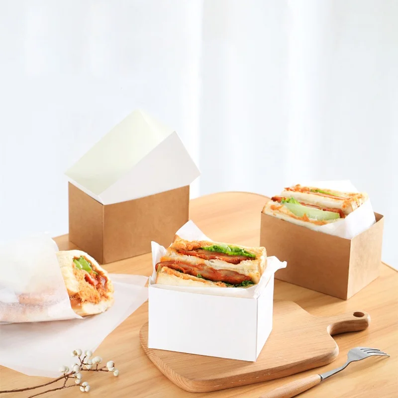 

100 шт. упаковочная коробка из сэндвич-бумаги, одноразовая Экологически чистая обертка для тортов, фруктов, салатов, гамбургеров, поднос из кр...