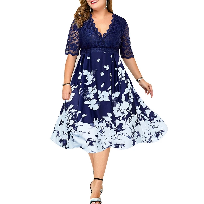 2021 Summer Simple Temperament Women's Digital Printing Lace Stitching High Waist Slimming Big Hem Plus Size Dress
2021 Summer Simple Temperament Women's Digital Printing Lace Stitching High Waist Slimming Big Hem Plus Size Dress