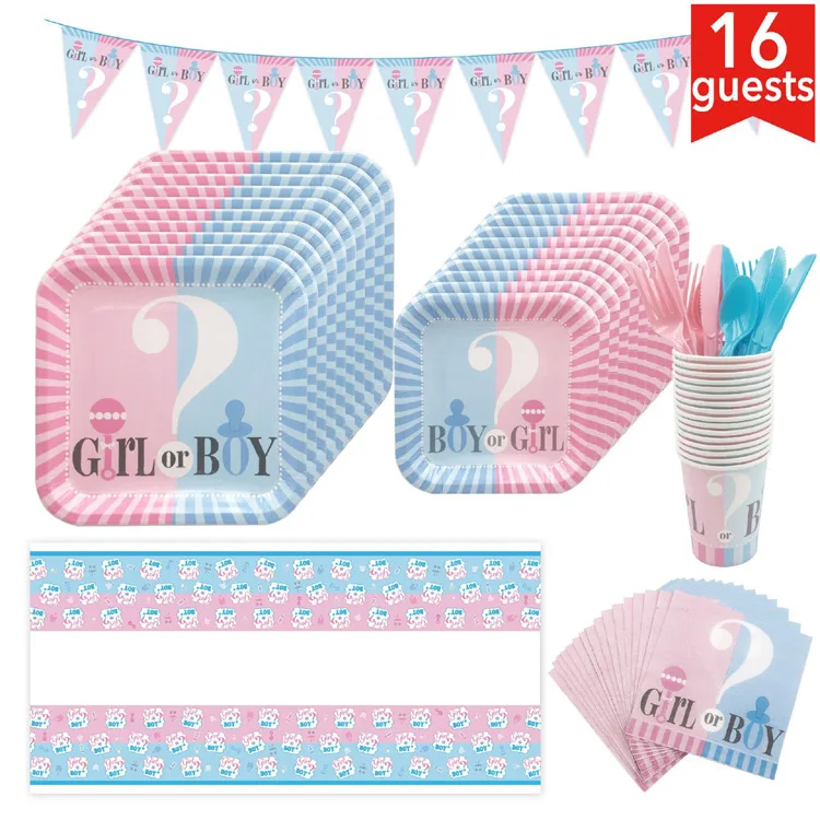 Gender Reveal Boy Or Girl Square Plate Disposable Tableware Napkin Cup Baby Shower Party Banner Balloons Decoration Supplies
Gender Reveal Boy Or Girl Square Plate Disposable Tableware Napkin Cup Baby Shower Party Banner Balloons Decoration Supplies