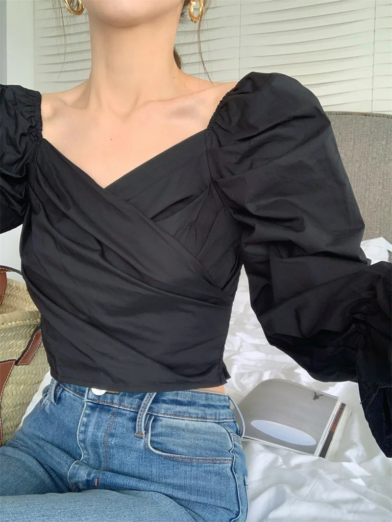 Сексуальная Женская Ретро рубашка с пышными рукавами и длинными для