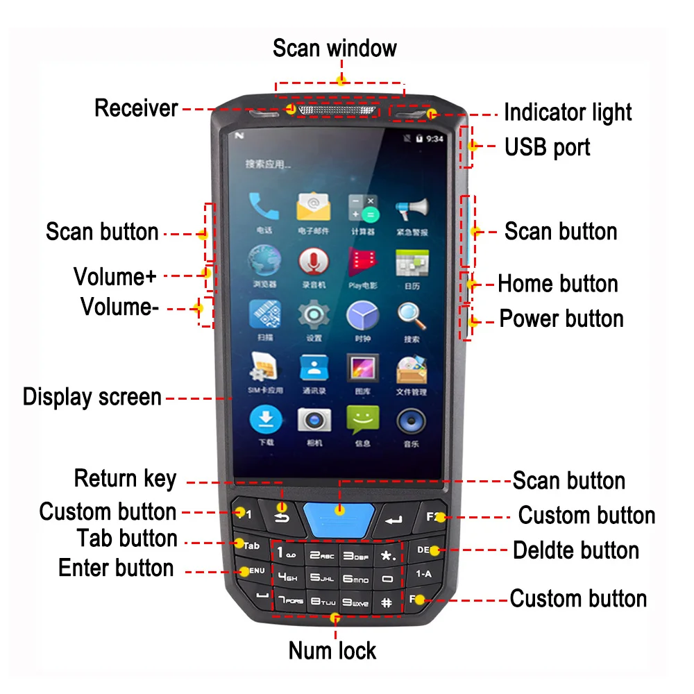 NFC reader 13.56Mhz 1D Laser QR Code Reader Barcode Scanner Handheld Terminal
NFC reader 13.56Mhz 1D Laser QR Code Reader Barcode Scanner Handheld Terminal