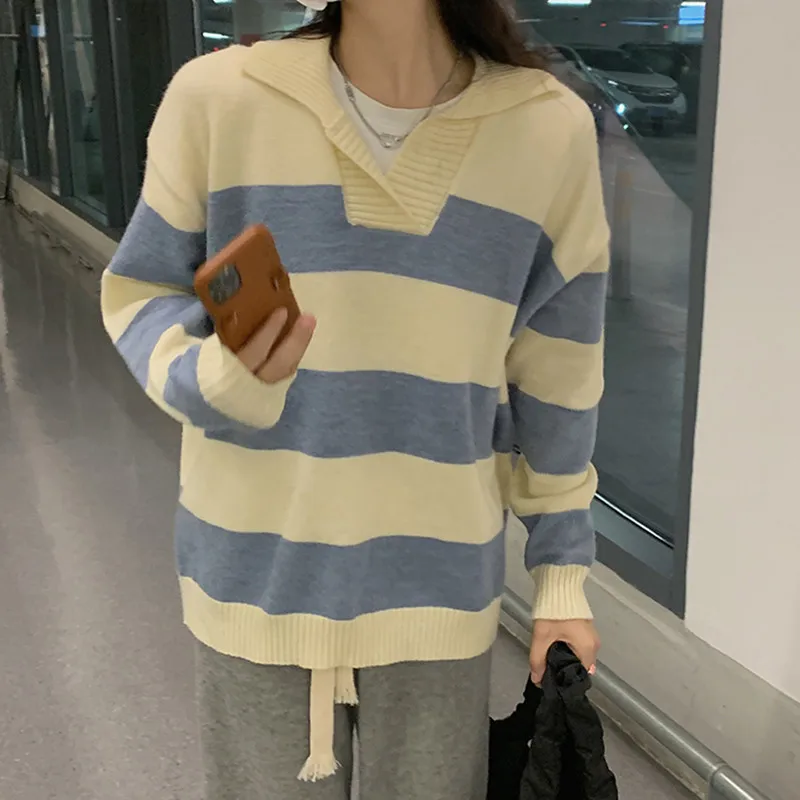 2Colors Autumn Spring 2022 Women Pullovers and Sweaters Jumper loose Stripe Preppy Style knitted Sweater Female (F1526)
2Colors Autumn Spring 2022 Women Pullovers and Sweaters Jumper loose Stripe Preppy Style knitted Sweater Female (F1526)