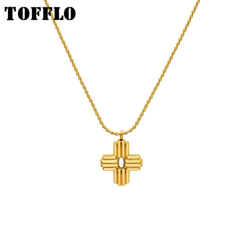 TOFFLO Stainless Steel Jewelry Cross Three Dimensional Stripe Clavicle Chain Women's Fashion Necklace BSP984 
TOFFLO Stainless Steel Jewelry Cross Three Dimensional Stripe Clavicle Chain Women's Fashion Necklace BSP984
