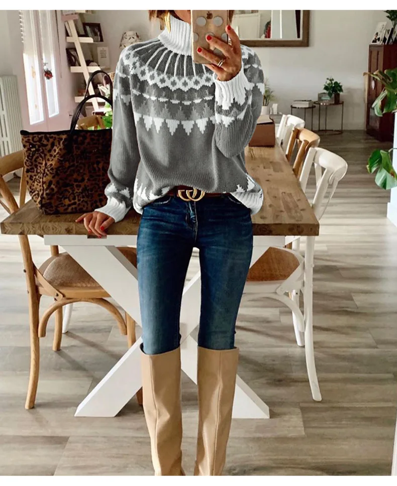 Elegant and Fashionable Loose Turtleneck Sweater Sweater Women Christmas Snowflake Pattern Turtleneck Sweater Pullover Top
Elegant and Fashionable Loose Turtleneck Sweater Sweater Women Christmas Snowflake Pattern Turtleneck Sweater Pullover Top