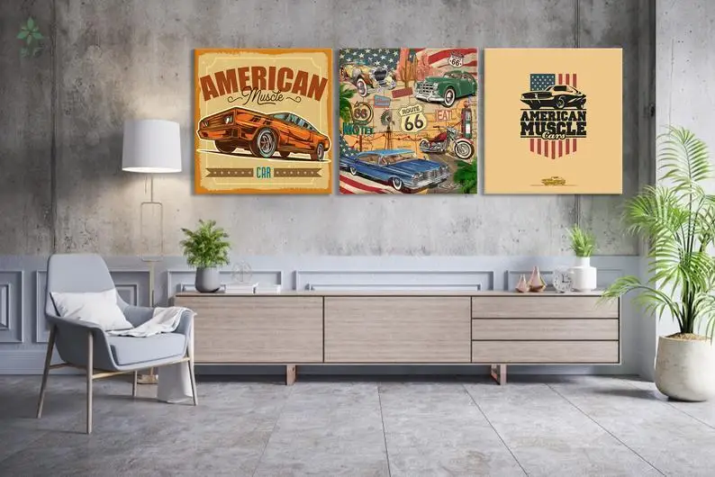 American Classic Flag And Muscle Car Set Of 3 Panels Design Canvas Harmony Usa 80s Vintage Colors
American Classic Flag And Muscle Car Set Of 3 Panels Design Canvas Harmony Usa 80s Vintage Colors