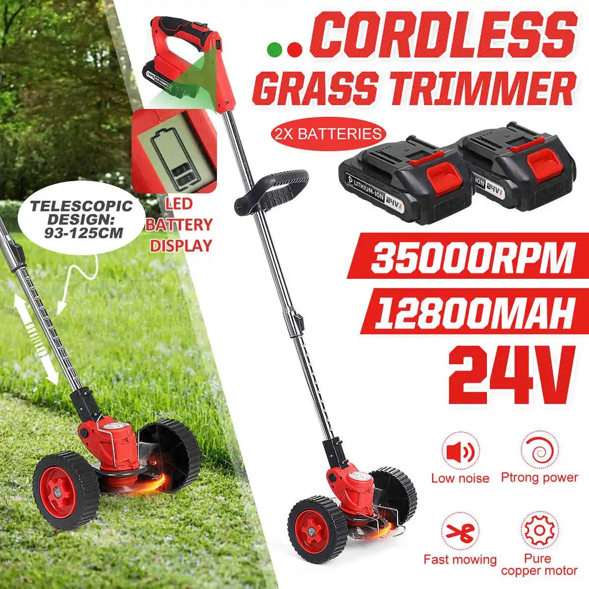 LED Electric Grass Trimmer 21V 1800W For Makita Battery Cordless Lawn Mower Garden Pruning Tools LED With 2PC Battery & Wheels
LED Electric Grass Trimmer 21V 1800W For Makita Battery Cordless Lawn Mower Garden Pruning Tools LED With 2PC Battery & Wheels