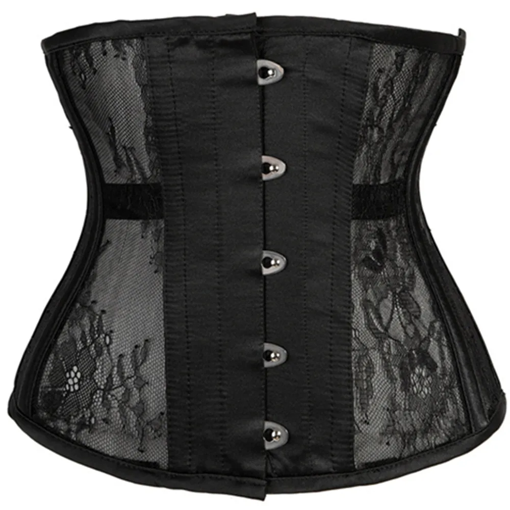 

Short Torso Underbust Corset Waist Trainer Gothic Steampunk Bustier Corset Body Shaper 10 Steel Boned Breathable Mesh Lace Up