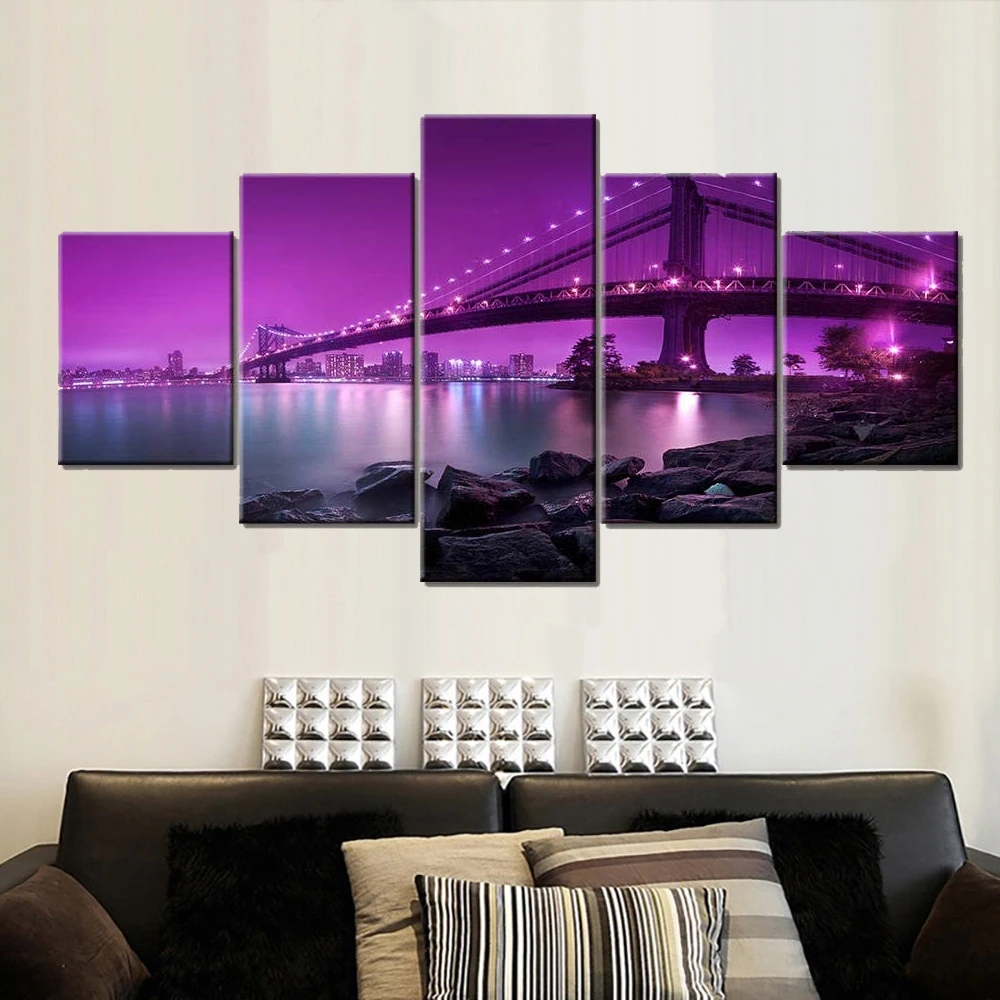 Wall Art Print Pictures 5 Panel Purple City Bridge Landscape Modern Canvas Paintings Modular Poster Home Living Room Decoration
Wall Art Print Pictures 5 Panel Purple City Bridge Landscape Modern Canvas Paintings Modular Poster Home Living Room Decoration