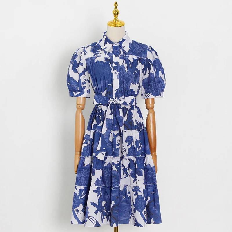 TWOTWINSTYLE Blue Print Dress For Women Lapel Short Sleeve High Waist Lace Up Dresses Female Fashion New Clothing 2021 Stylish
TWOTWINSTYLE Blue Print Dress For Women Lapel Short Sleeve High Waist Lace Up Dresses Female Fashion New Clothing 2021 Stylish
