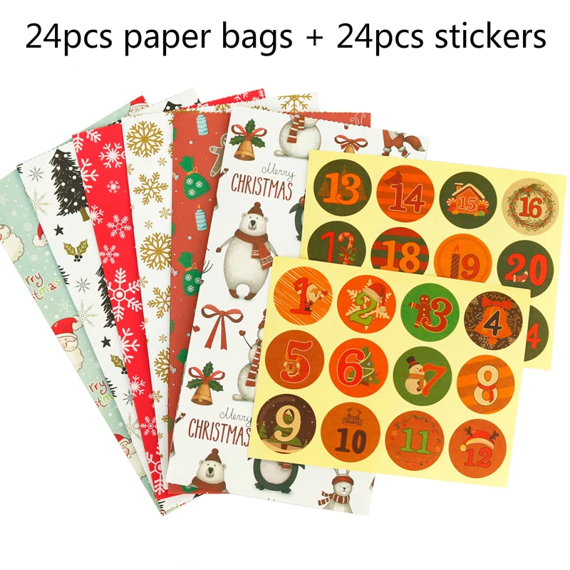 2021 Christmas Decorations 24pcs Paper Bags and Stickers Set Kids Candy Snack Gift Packaging Bags with New Year Party Stickers
2021 Christmas Decorations 24pcs Paper Bags and Stickers Set Kids Candy Snack Gift Packaging Bags with New Year Party Stickers