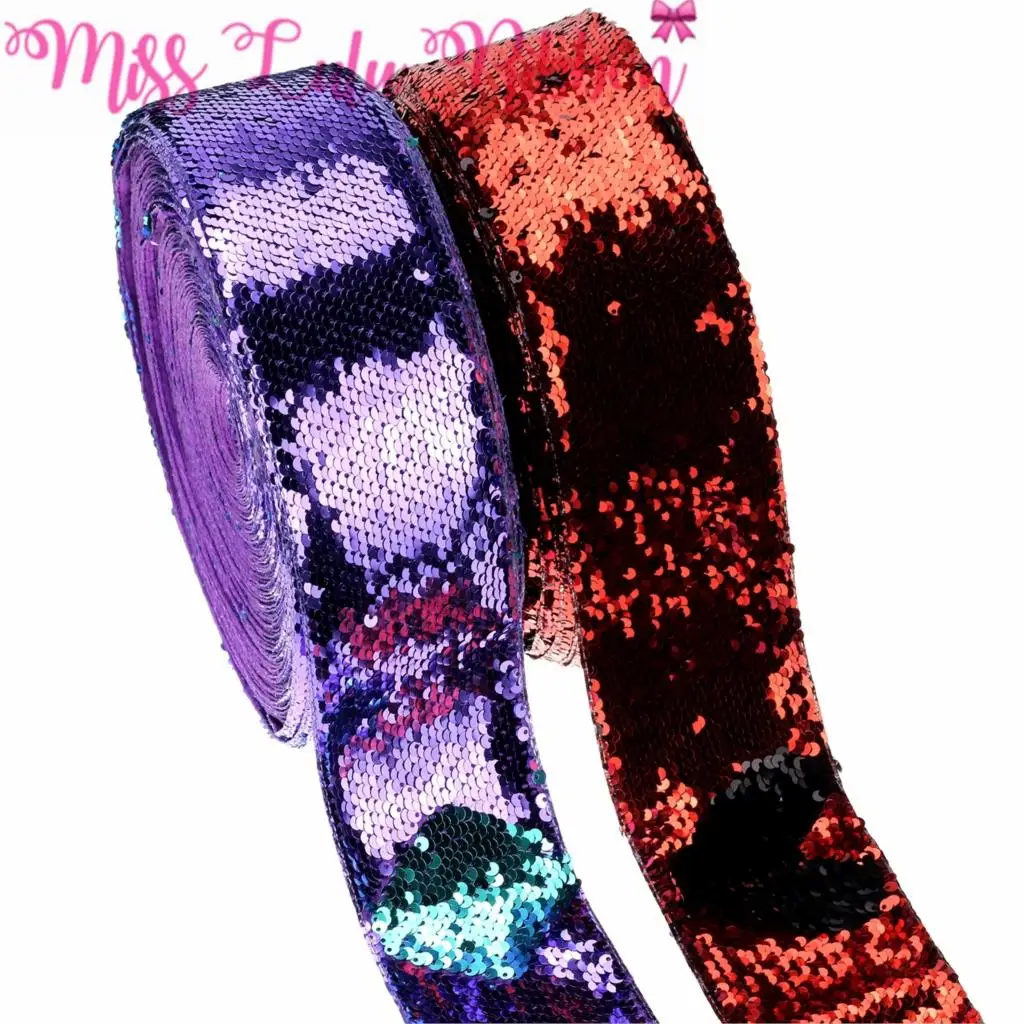 

3"75mm Double Color Reversible Sequin Ribbon Red Black Orchid DIY Wedding Party Gift Bowknots Making Solid in Stock 25yards/roll