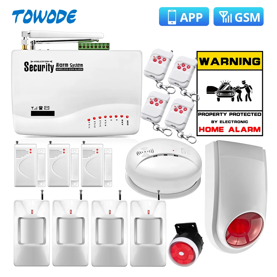 

Towode 10A APP Control Wireless GSM Security alarm System home Security Protection 850/900/1800/1900MHz Spanish/Russian/English