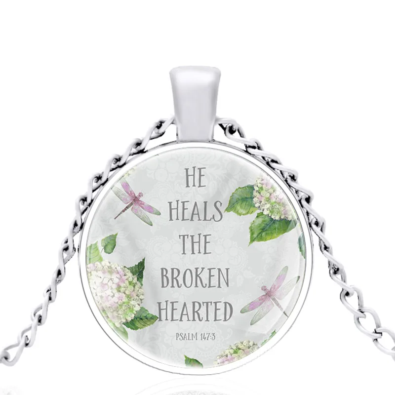 Classic Bible Verse Quote "He Heals The Broken Hearted " Glass Dome Charm Pendant Necklace Men Women Jewelry Gifts
Classic Bible Verse Quote "He Heals The Broken Hearted " Glass Dome Charm Pendant Necklace Men Women Jewelry Gifts