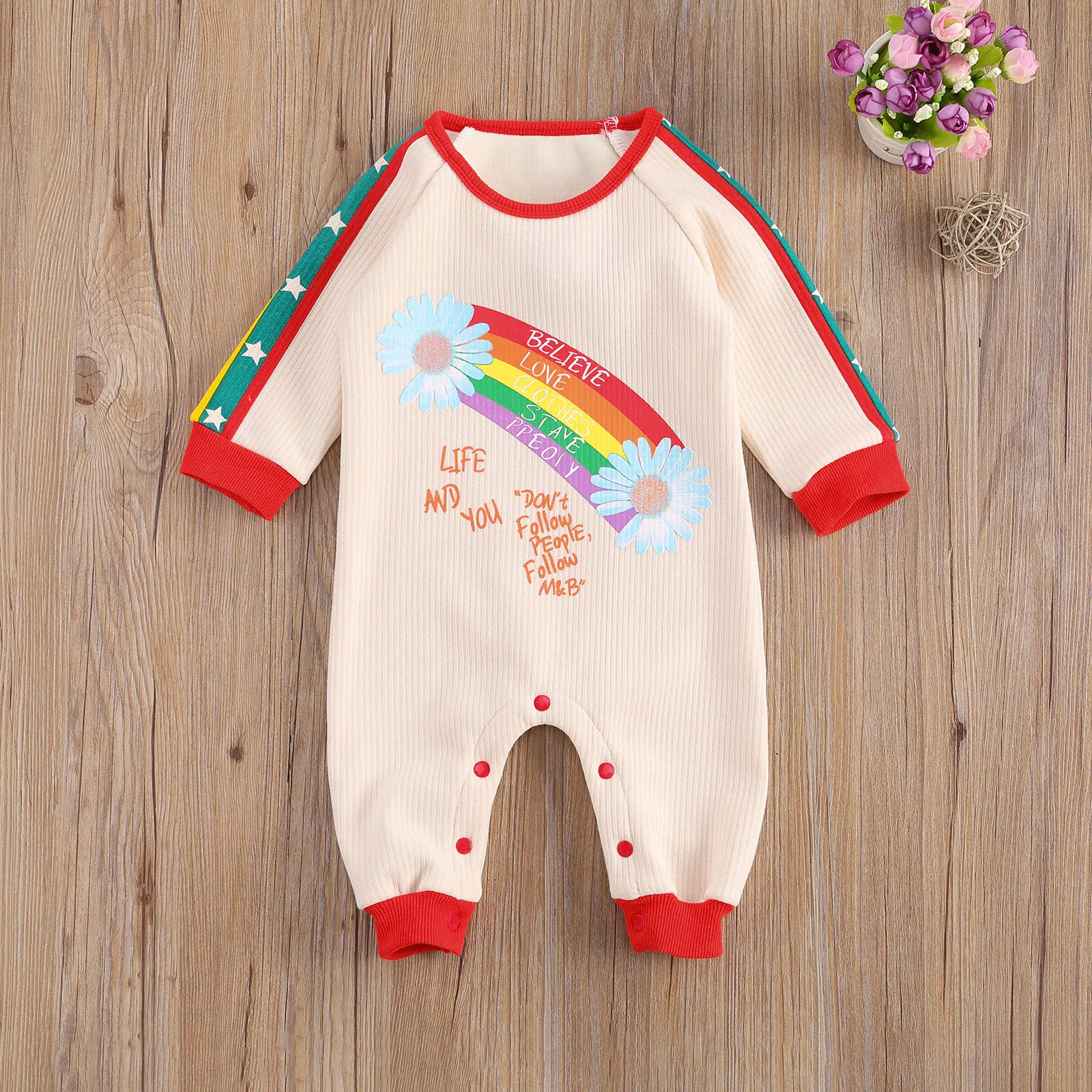 Newborn Ribbed Romper, Infant Casual Long Sleeve Round Neck Rainbow Pattern Jumpsuit
Newborn Ribbed Romper, Infant Casual Long Sleeve Round Neck Rainbow Pattern Jumpsuit