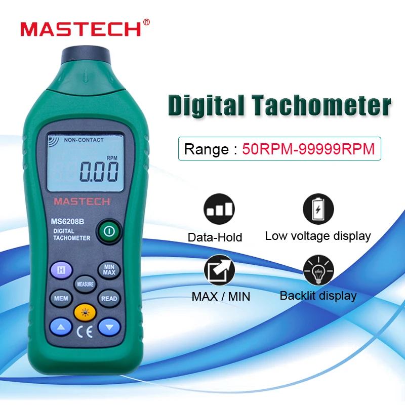 Цифровой тахометр MASTECH Бесконтактный скорость вращения 50 об/мин 99999 ОБ/мин