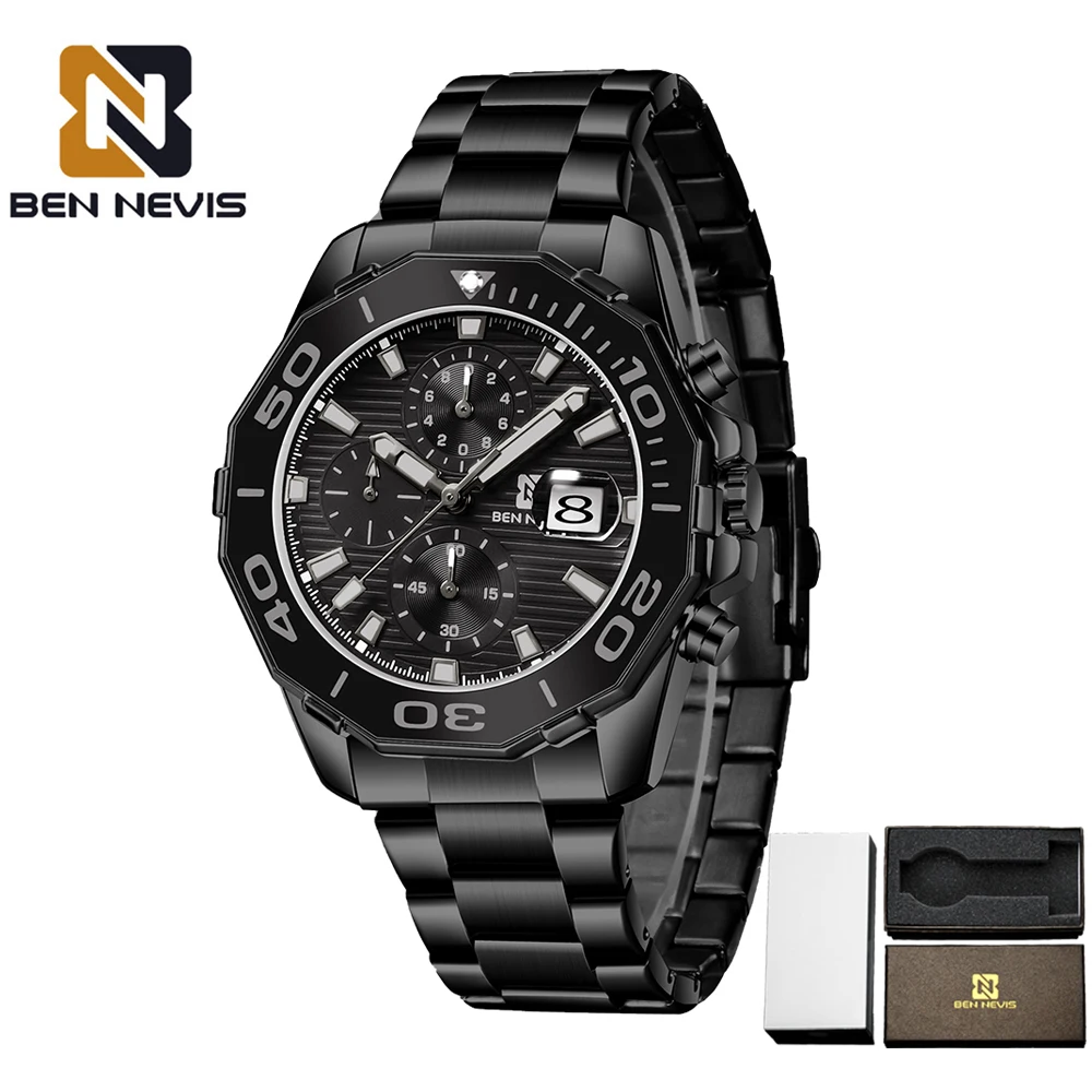 

2021 New Men Watch Clock Luxury Top Brand Military Black Quartz Watches Mens Waterproof Chronograph Sports BEN NEVIS Wristwatch