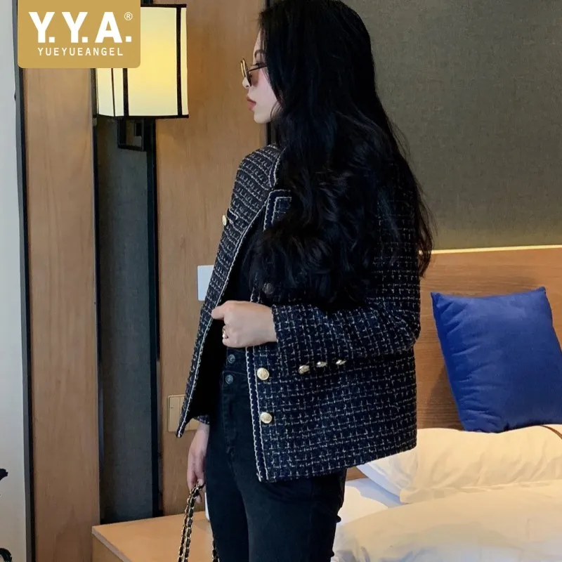 Korean Style Elegant Womens Short Slim Tweed Jacket O-Neck Single Breasted Pockets Spliced Weave Office Lady Vintage Coat
Korean Style Elegant Womens Short Slim Tweed Jacket O-Neck Single Breasted Pockets Spliced Weave Office Lady Vintage Coat
