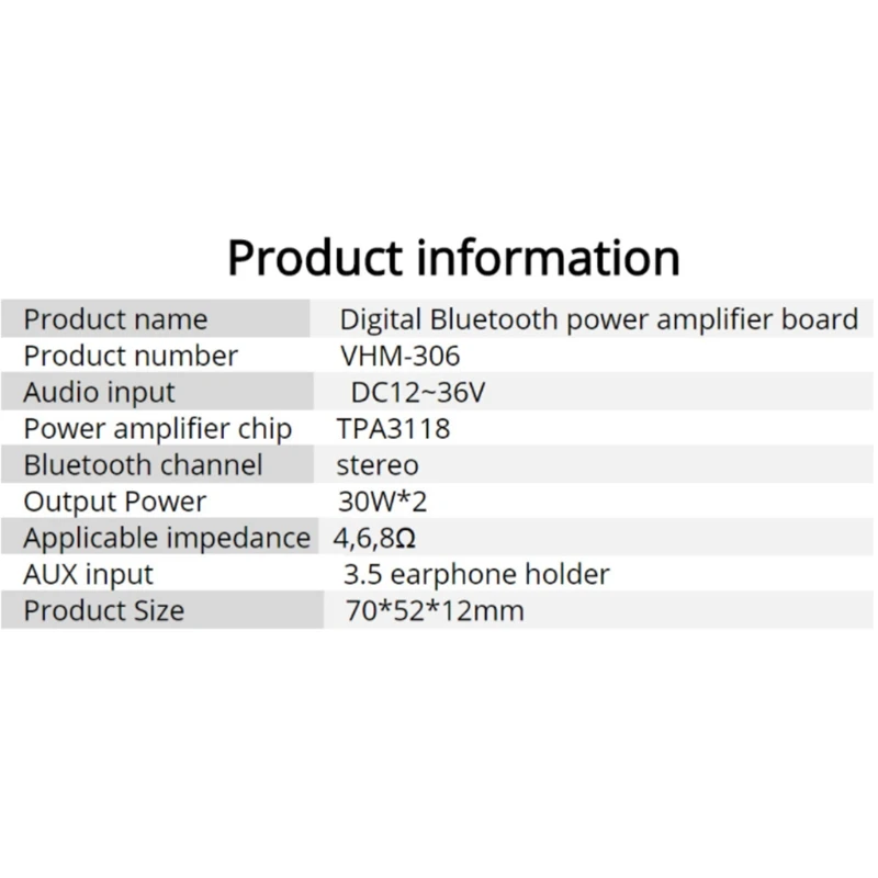 XH-M314 2 Channels Bluetooth Digital Amplifier Board 2x30W TPA3118 AUX Audio Stereo Receiver Module for Home Speaker
XH-M314 2 Channels Bluetooth Digital Amplifier Board 2x30W TPA3118 AUX Audio Stereo Receiver Module for Home Speaker