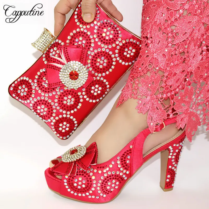 New Italian PU With Rhinestone Red Color Shoes And Bags Set Summer African Style Stone Woman Shoes And Bags Set For Party
New Italian PU With Rhinestone Red Color Shoes And Bags Set Summer African Style Stone Woman Shoes And Bags Set For Party