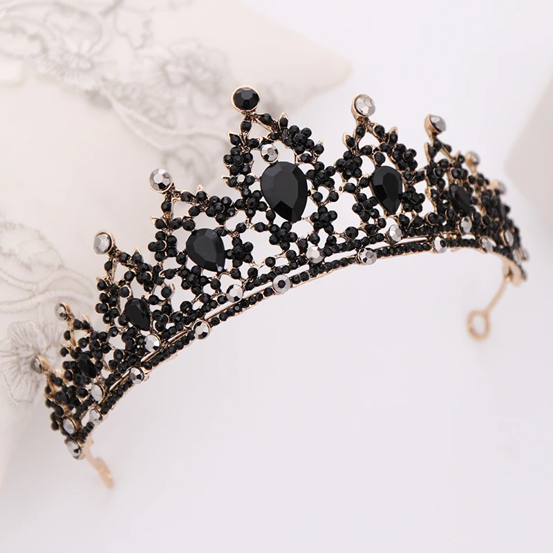 

Baroque Crystal Tiaras And Crowns Wedding Hair Accessories Bridal Crown Tiara Diadem Jewelry Black Rhinestone Wedding Headpiece