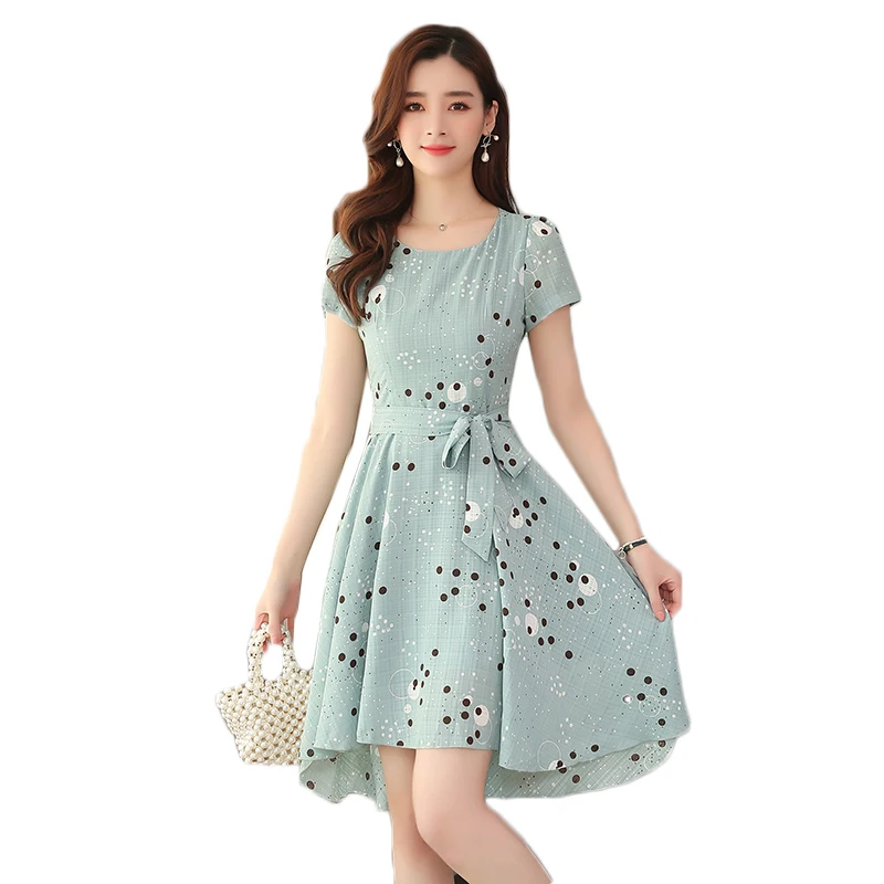 Women Chiffon Dress Summer 2020 New fashion Dot Printing Short-sleeve Lacing Sashes Mid-length Dress Slim Thin Dress Female
Women Chiffon Dress Summer 2020 New fashion Dot Printing Short-sleeve Lacing Sashes Mid-length Dress Slim Thin Dress Female