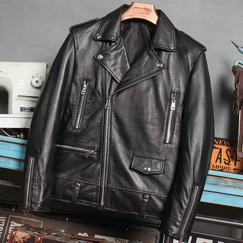 2021 Black Korea Style Genuine Leather Jacket Men Diagonal Zipper Plus Size 4XL Real Sheepskin Summer Slim Fit Motorcycle Coat
2021 Black Korea Style Genuine Leather Jacket Men Diagonal Zipper Plus Size 4XL Real Sheepskin Summer Slim Fit Motorcycle Coat