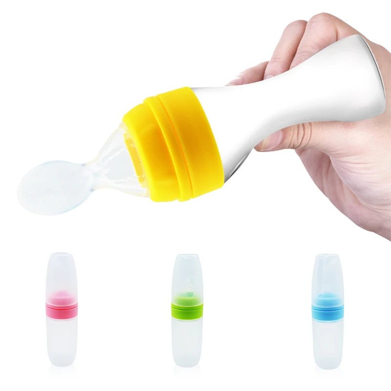 

Baby Squeezing Feeding Bottle Spoon Safety Silicone Newborns Fruit Juice Rice Cereal Nutrition Supplement Feeders Kids Tableware