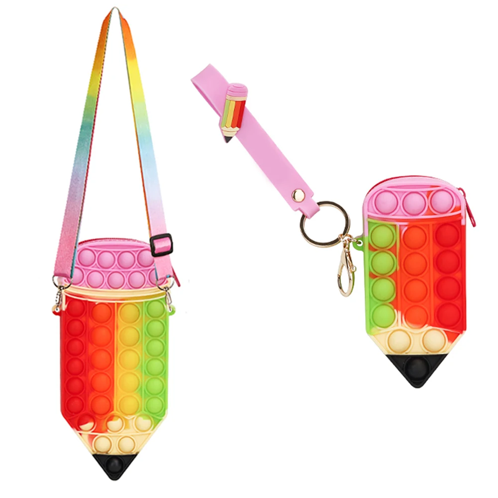 Push Bubbles Toy Rainbow Pen Shape Coin Purse Press Sensory Decompression Toy Messenger Bag Silicone Stationery Storage Bags
Push Bubbles Toy Rainbow Pen Shape Coin Purse Press Sensory Decompression Toy Messenger Bag Silicone Stationery Storage Bags