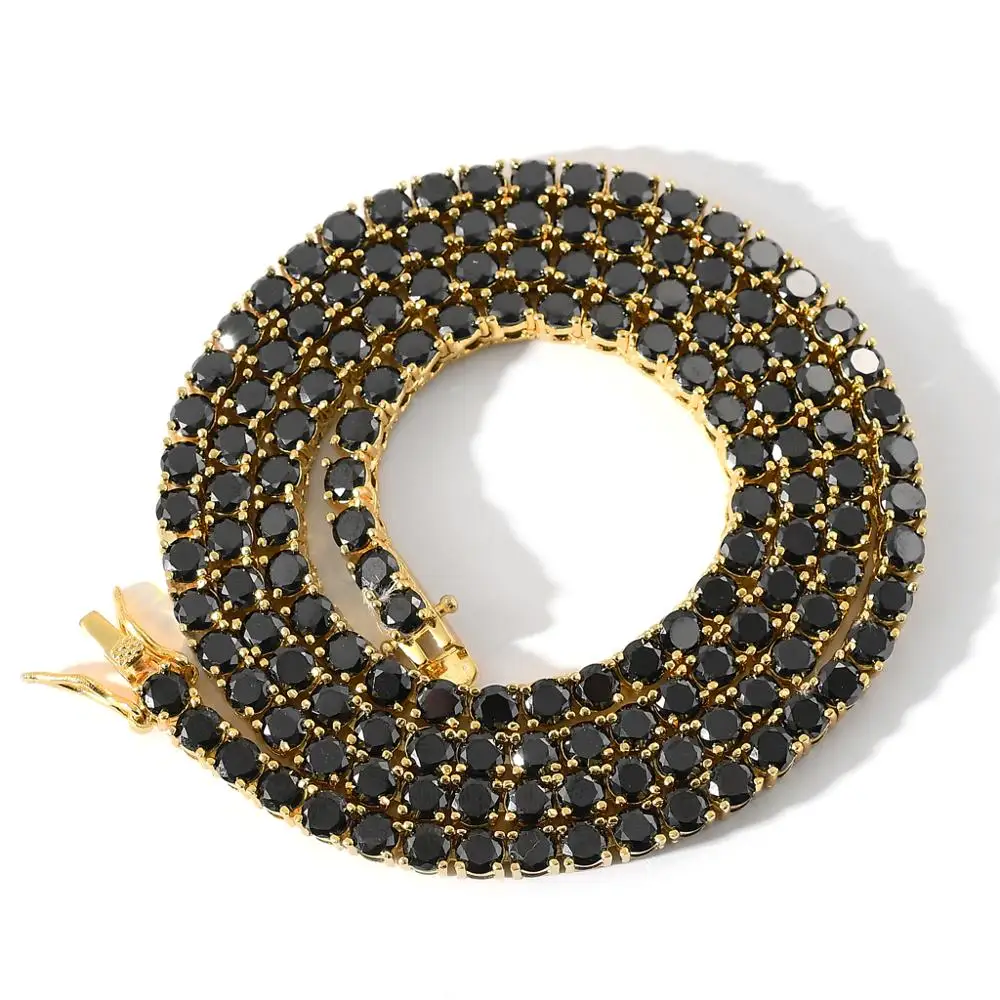 Hip hop Jewelry 4MM One Row Black Cubic Zircon Stone Tennis Chain Necklace Men Women Gold Brass Iced Out Chain Necklace
Hip hop Jewelry 4MM One Row Black Cubic Zircon Stone Tennis Chain Necklace Men Women Gold Brass Iced Out Chain Necklace